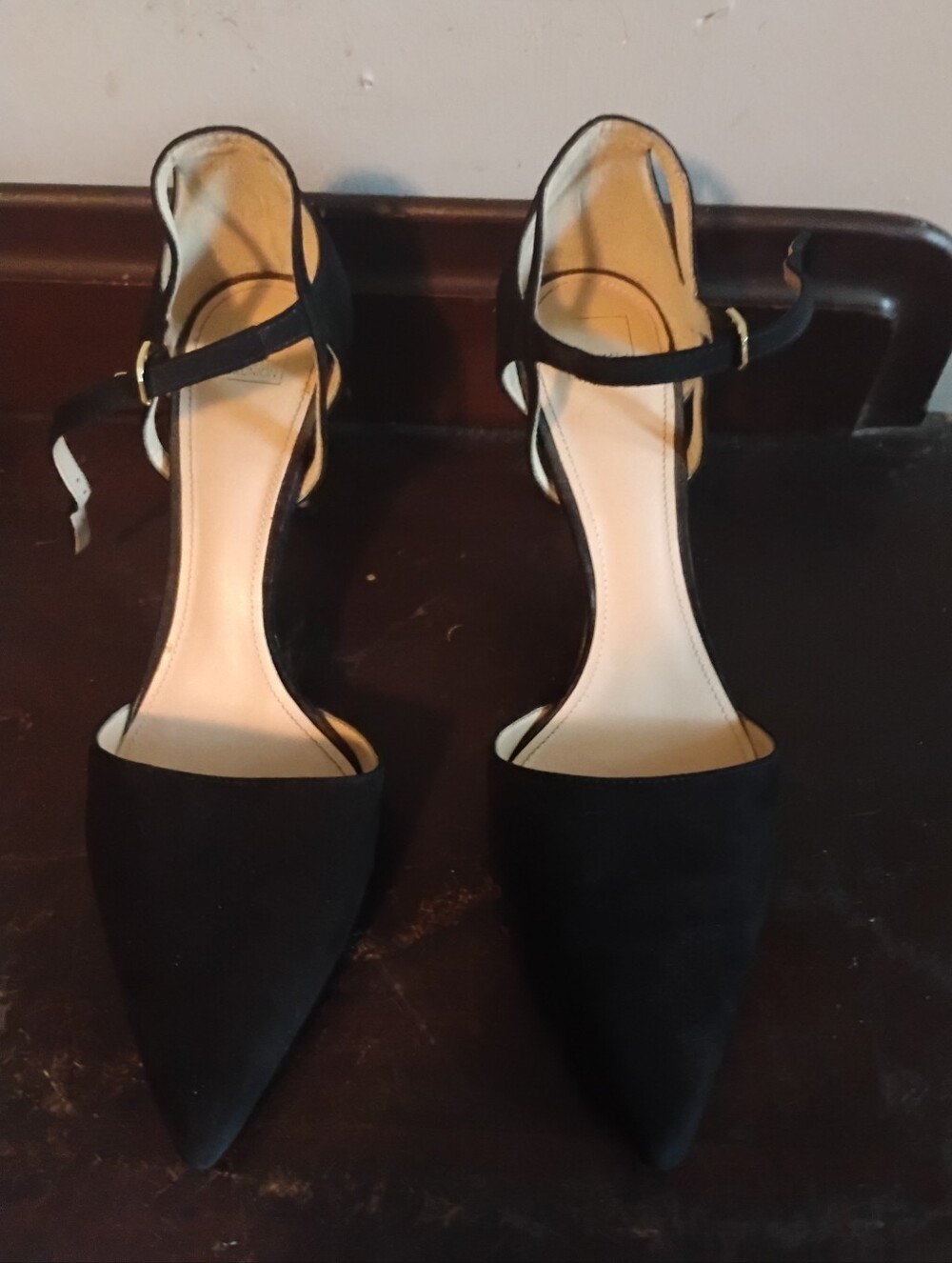 14th & Union Black Suede Pointed Toe Ankle Strap Heels Stiletto Pumps
